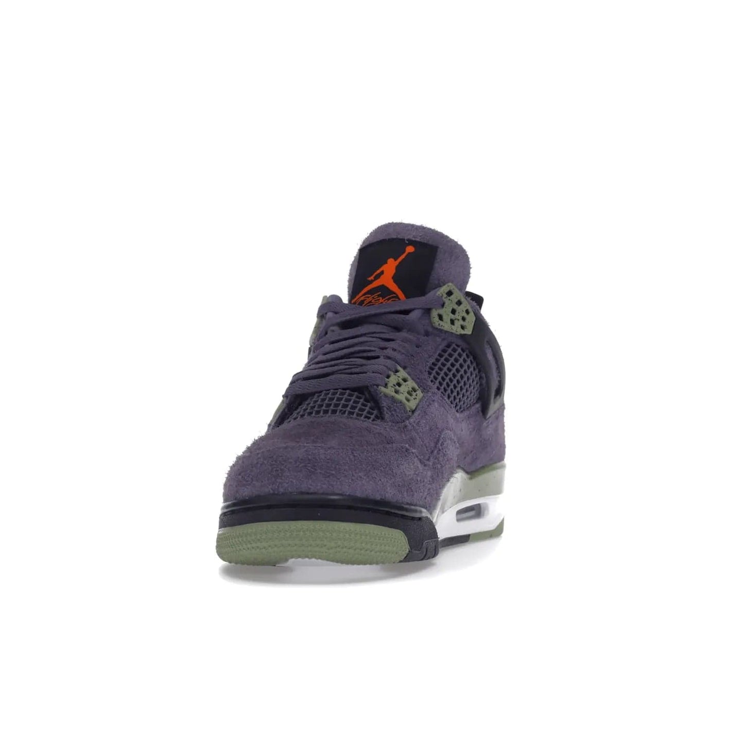 Jordan 4 Retro Canyon Purple (Women's) - Image 12 - Only at www.BallersClubKickz.com - New Air Jordan 4 Retro Canyon Purple W sneaker features shaggy purple suede, lime highlights & safety orange Jumpman branding. Classic ankle-hugging silhouette with modern colors released 15/10/2022.