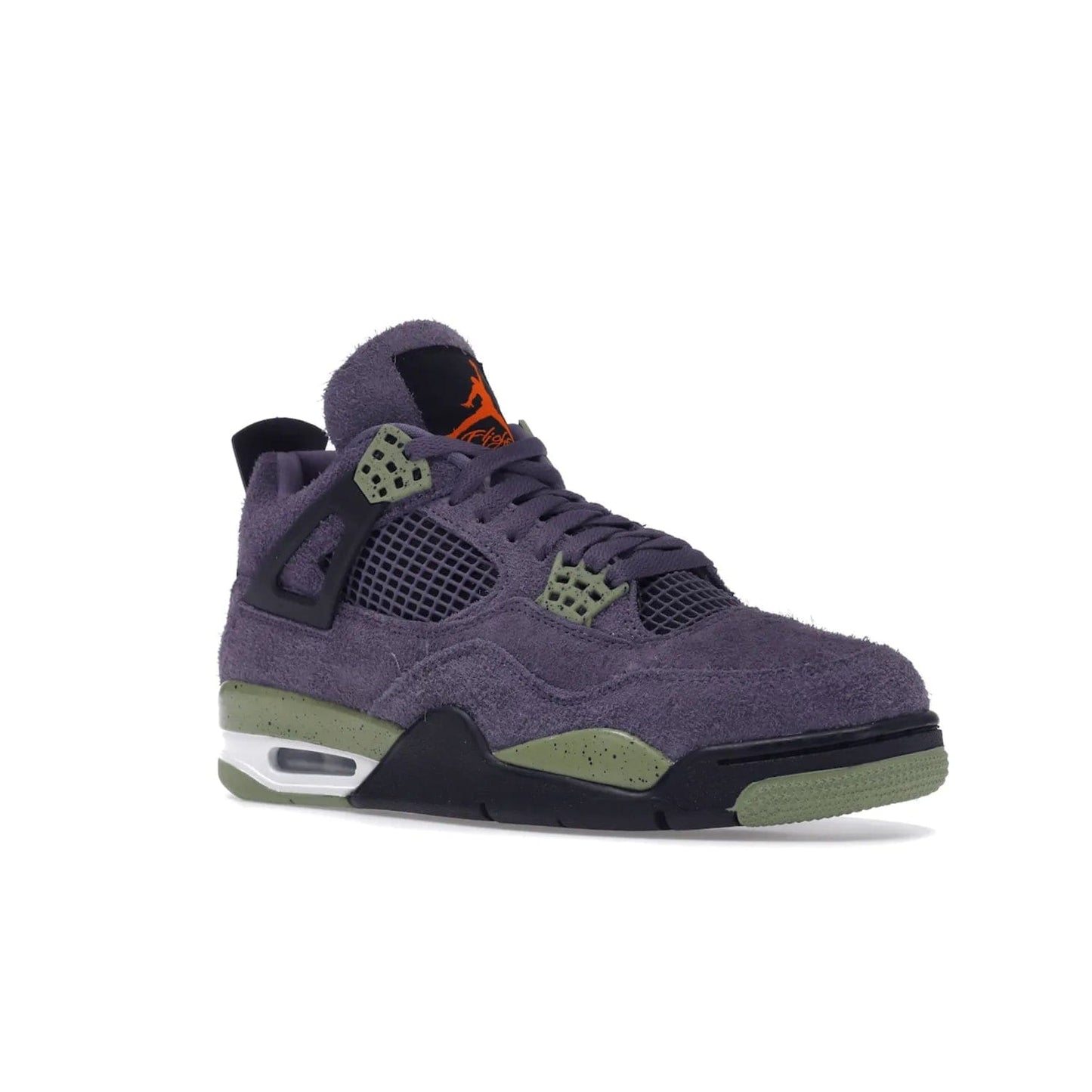 Jordan 4 Retro Canyon Purple (Women's) - Image 5 - Only at www.BallersClubKickz.com - New Air Jordan 4 Retro Canyon Purple W sneaker features shaggy purple suede, lime highlights & safety orange Jumpman branding. Classic ankle-hugging silhouette with modern colors released 15/10/2022.