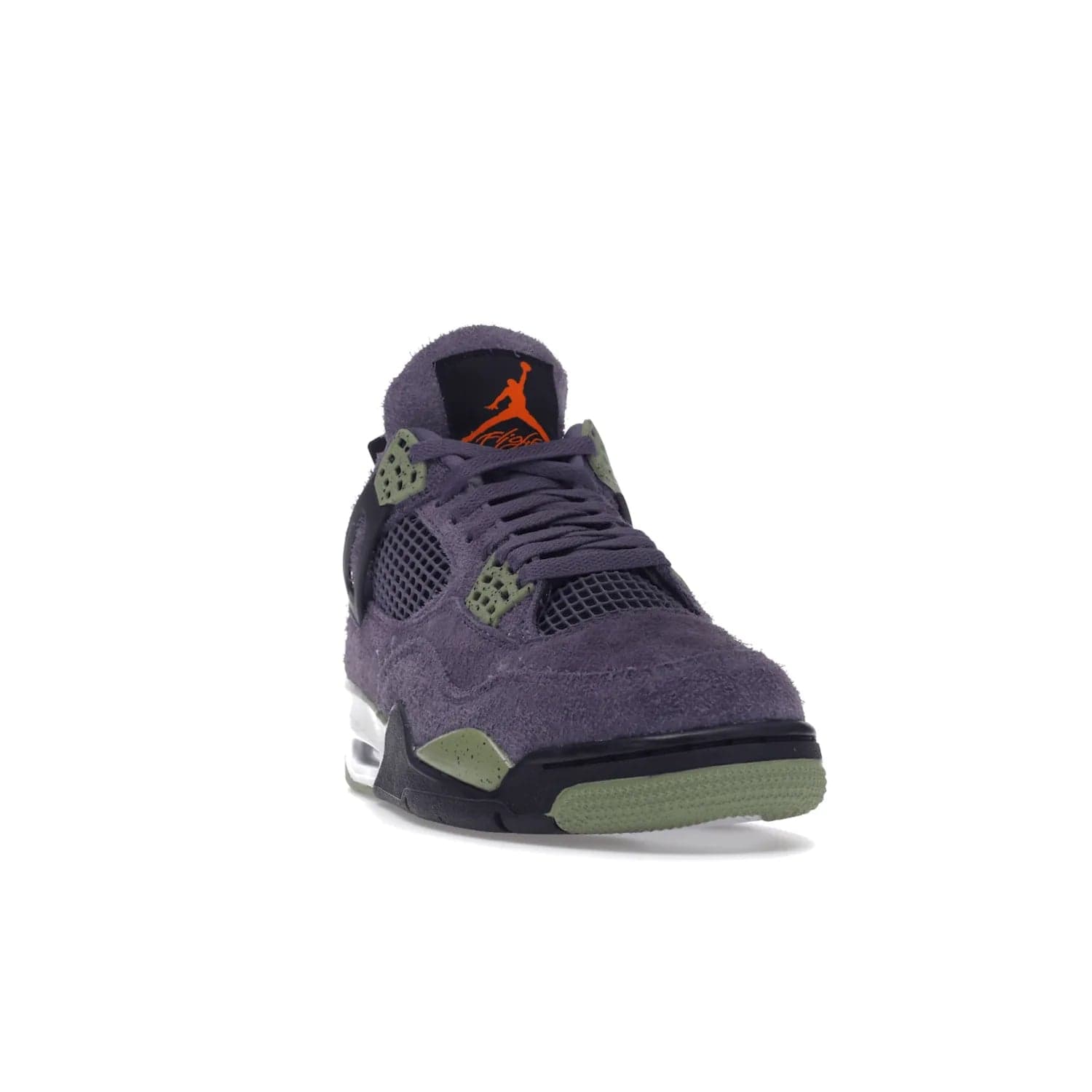 Jordan 4 Retro Canyon Purple (Women's) - Image 8 - Only at www.BallersClubKickz.com - New Air Jordan 4 Retro Canyon Purple W sneaker features shaggy purple suede, lime highlights & safety orange Jumpman branding. Classic ankle-hugging silhouette with modern colors released 15/10/2022.