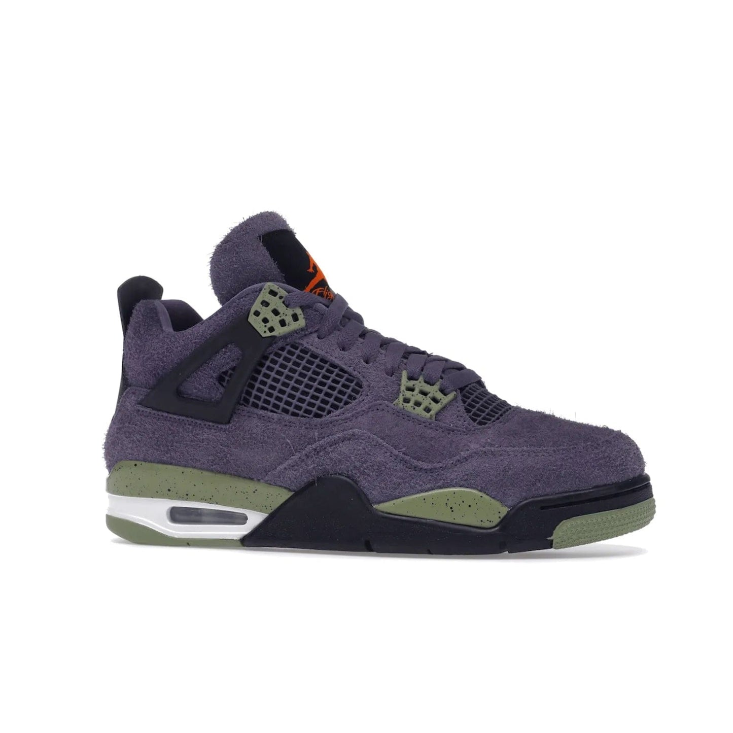 Jordan 4 Retro Canyon Purple (Women's) - Image 3 - Only at www.BallersClubKickz.com - New Air Jordan 4 Retro Canyon Purple W sneaker features shaggy purple suede, lime highlights & safety orange Jumpman branding. Classic ankle-hugging silhouette with modern colors released 15/10/2022.