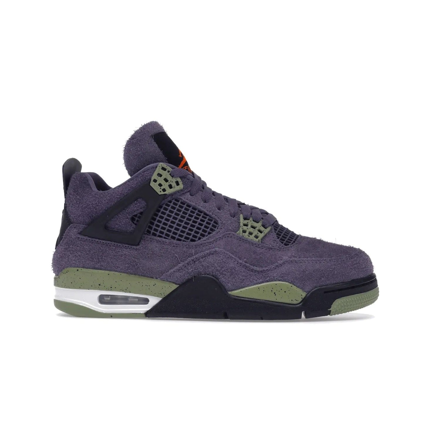 Jordan 4 Retro Canyon Purple (Women's) - Image 2 - Only at www.BallersClubKickz.com - New Air Jordan 4 Retro Canyon Purple W sneaker features shaggy purple suede, lime highlights & safety orange Jumpman branding. Classic ankle-hugging silhouette with modern colors released 15/10/2022.