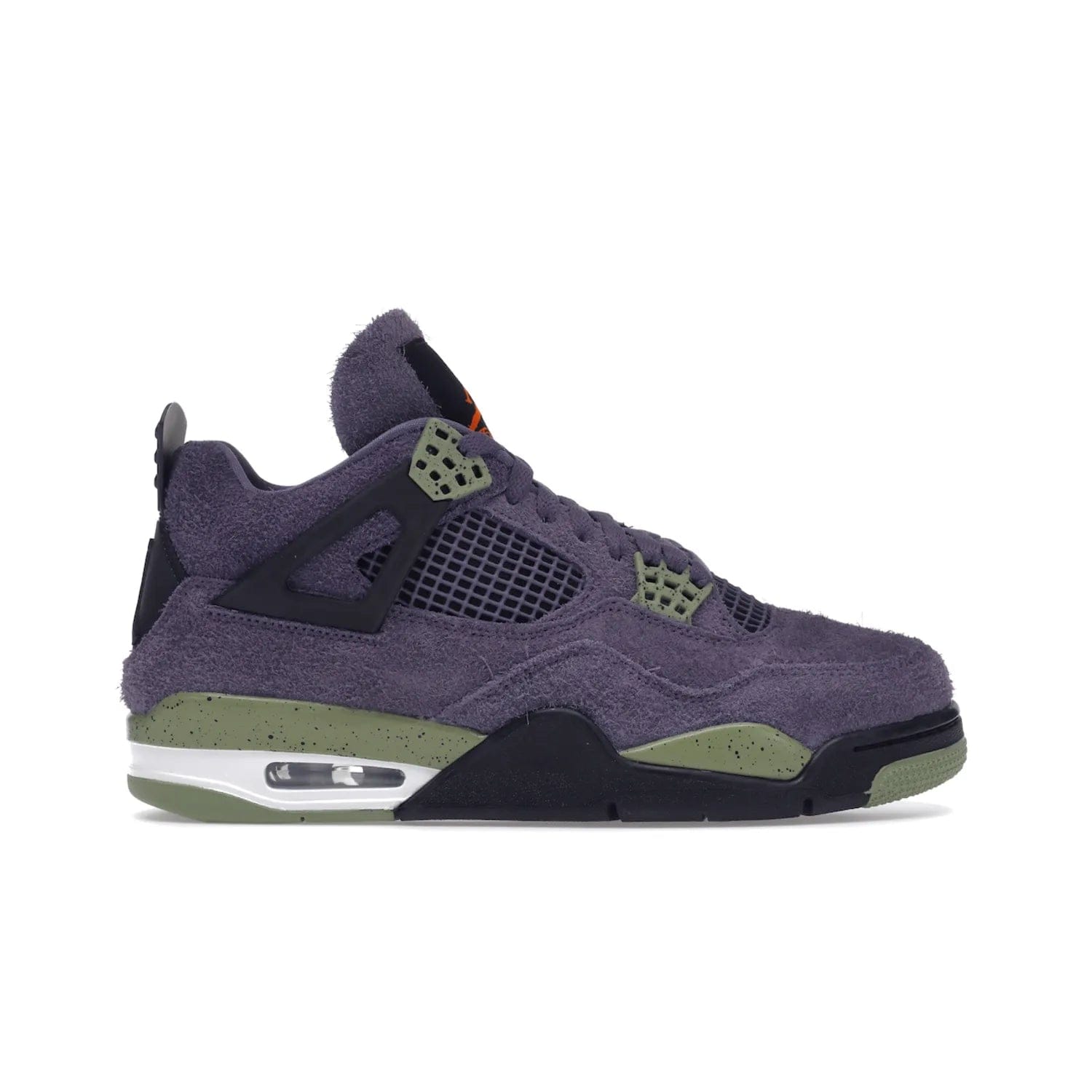 Jordan 4 Retro Canyon Purple (Women's) - Image 1 - Only at www.BallersClubKickz.com - New Air Jordan 4 Retro Canyon Purple W sneaker features shaggy purple suede, lime highlights & safety orange Jumpman branding. Classic ankle-hugging silhouette with modern colors released 15/10/2022.