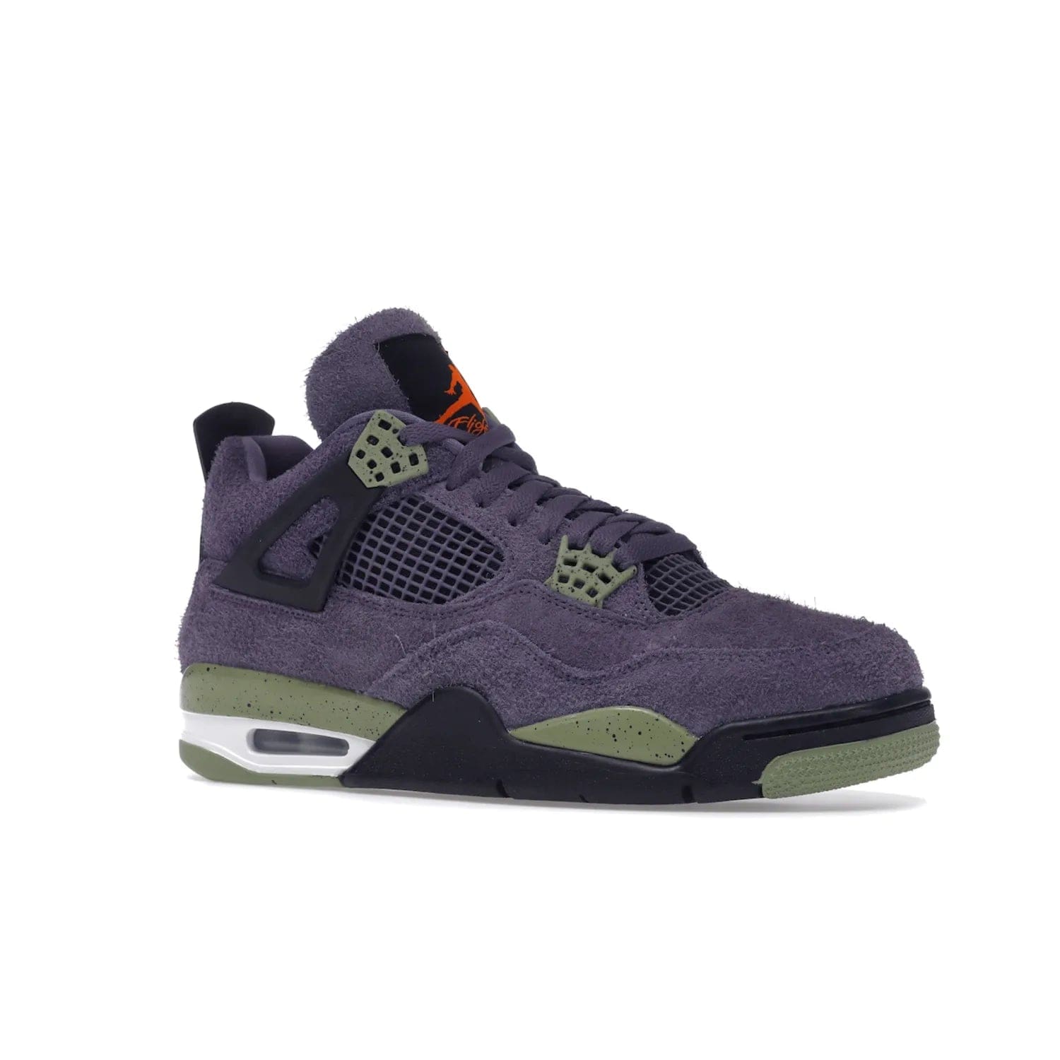 Jordan 4 Retro Canyon Purple (Women's) - Image 4 - Only at www.BallersClubKickz.com - New Air Jordan 4 Retro Canyon Purple W sneaker features shaggy purple suede, lime highlights & safety orange Jumpman branding. Classic ankle-hugging silhouette with modern colors released 15/10/2022.