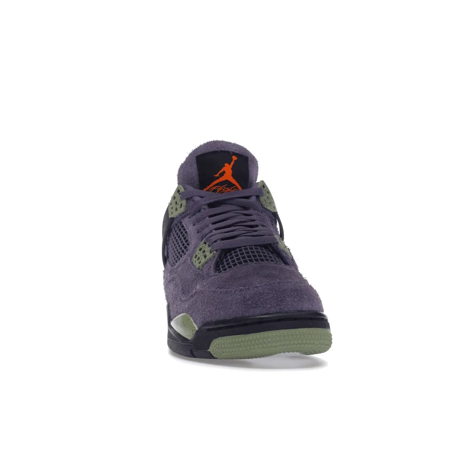 Jordan 4 Retro Canyon Purple (Women's) - Image 9 - Only at www.BallersClubKickz.com - New Air Jordan 4 Retro Canyon Purple W sneaker features shaggy purple suede, lime highlights & safety orange Jumpman branding. Classic ankle-hugging silhouette with modern colors released 15/10/2022.