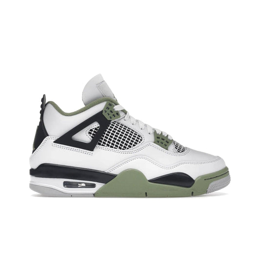 Jordan 4 Retro Seafoam (Women's) - Image 1 - Only at www.BallersClubKickz.com - Classic Air Jordan 4 Retro Seafoam (W), white leather upper with black midsole and heel tab, seafoam green details. Available in womens' sizing February 9, 2023.