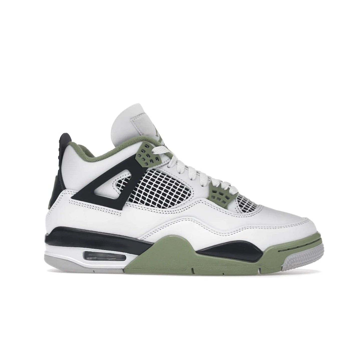 Jordan 4 Retro Seafoam (Women's) - Image 2 - Only at www.BallersClubKickz.com - Classic Air Jordan 4 Retro Seafoam (W), white leather upper with black midsole and heel tab, seafoam green details. Available in womens' sizing February 9, 2023.