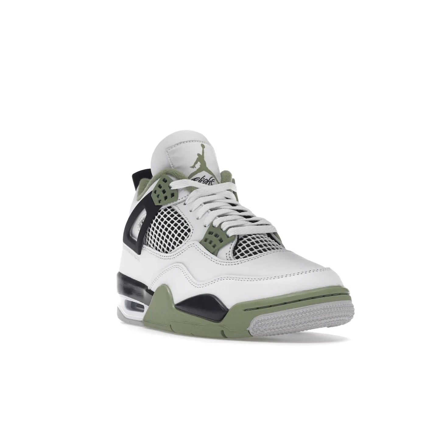 Jordan 4 Retro Seafoam (Women's) - Image 7 - Only at www.BallersClubKickz.com - Classic Air Jordan 4 Retro Seafoam (W), white leather upper with black midsole and heel tab, seafoam green details. Available in womens' sizing February 9, 2023.