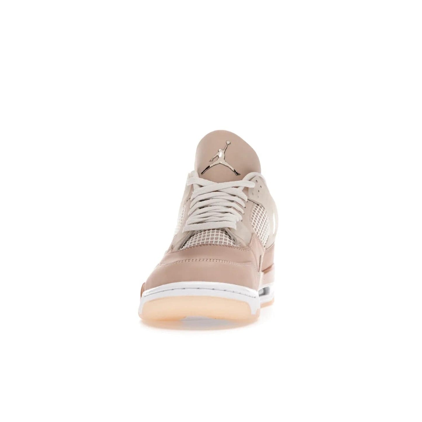 Jordan 4 Retro Shimmer (Women's) - Image 11 - Only at www.BallersClubKickz.com - Air Jordan 4 Shimmer (W): A women's-exclusive design with a buttery beige upper and Silver/Orange Bronze details. Durabuck and metallic Jumpman branding elevate the iconic silhouette. Shop now.