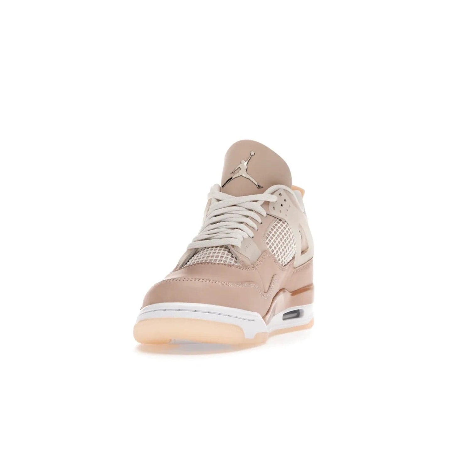 Jordan 4 Retro Shimmer (Women's) - Image 12 - Only at www.BallersClubKickz.com - Air Jordan 4 Shimmer (W): A women's-exclusive design with a buttery beige upper and Silver/Orange Bronze details. Durabuck and metallic Jumpman branding elevate the iconic silhouette. Shop now.