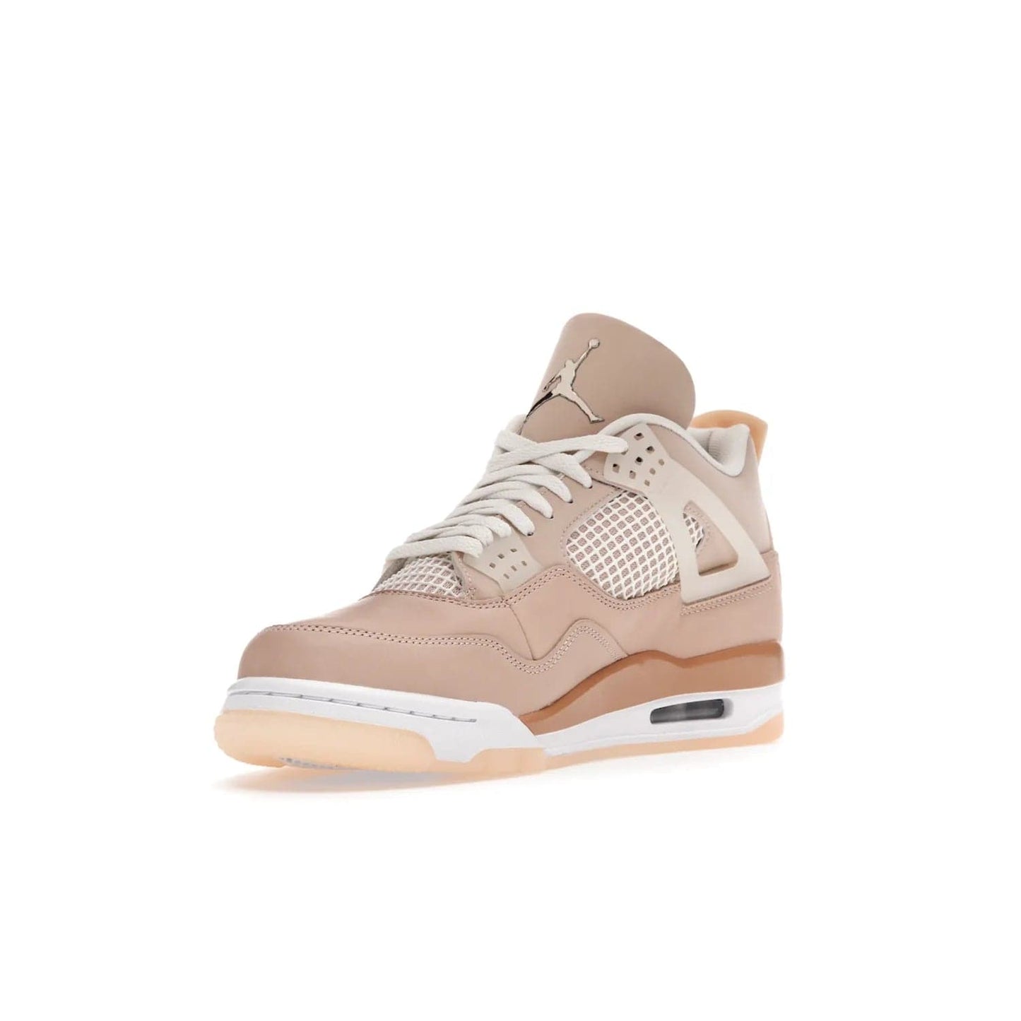 Jordan 4 Retro Shimmer (Women's) - Image 14 - Only at www.BallersClubKickz.com - Air Jordan 4 Shimmer (W): A women's-exclusive design with a buttery beige upper and Silver/Orange Bronze details. Durabuck and metallic Jumpman branding elevate the iconic silhouette. Shop now.