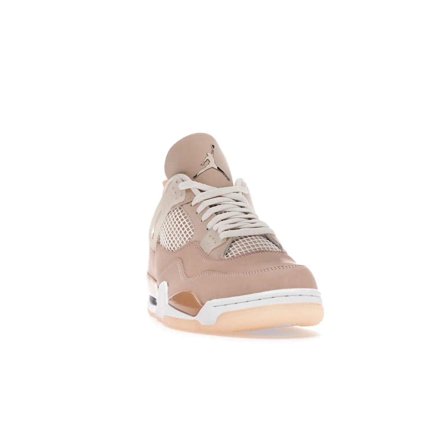 Jordan 4 Retro Shimmer (Women's) - Image 8 - Only at www.BallersClubKickz.com - Air Jordan 4 Shimmer (W): A women's-exclusive design with a buttery beige upper and Silver/Orange Bronze details. Durabuck and metallic Jumpman branding elevate the iconic silhouette. Shop now.