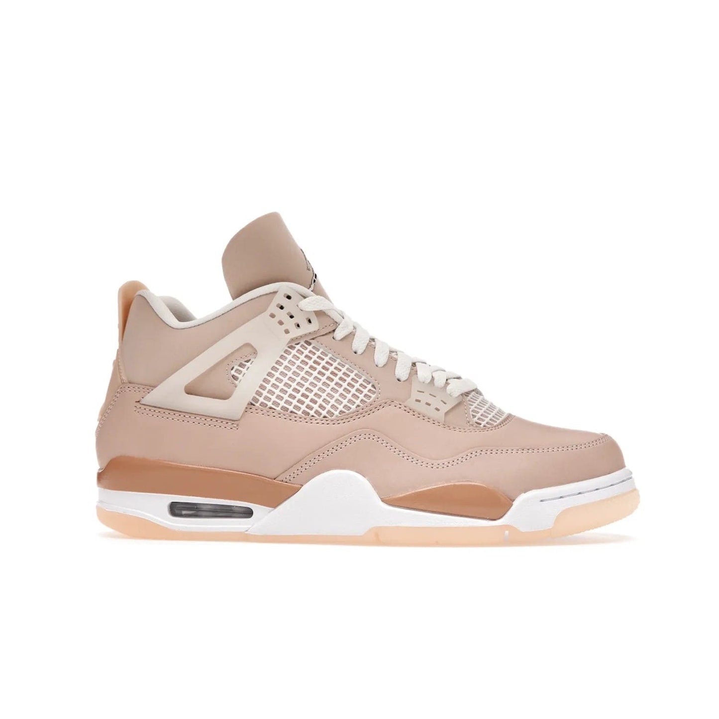 Jordan 4 Retro Shimmer (Women's) - Image 2 - Only at www.BallersClubKickz.com - Air Jordan 4 Shimmer (W): A women's-exclusive design with a buttery beige upper and Silver/Orange Bronze details. Durabuck and metallic Jumpman branding elevate the iconic silhouette. Shop now.