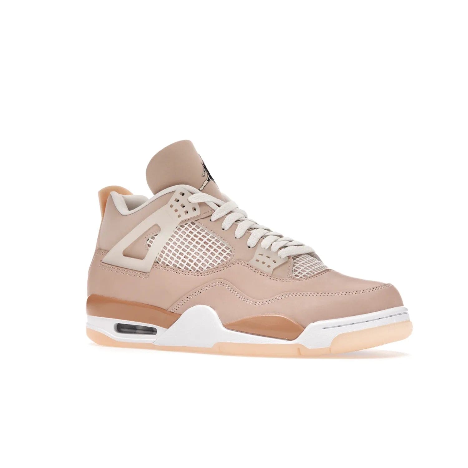 Jordan 4 Retro Shimmer (Women's) - Image 4 - Only at www.BallersClubKickz.com - Air Jordan 4 Shimmer (W): A women's-exclusive design with a buttery beige upper and Silver/Orange Bronze details. Durabuck and metallic Jumpman branding elevate the iconic silhouette. Shop now.
