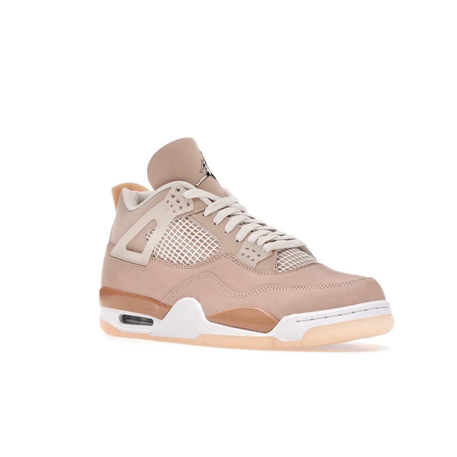 Jordan 4 Retro Shimmer (Women's) - Image 5 - Only at www.BallersClubKickz.com - Air Jordan 4 Shimmer (W): A women's-exclusive design with a buttery beige upper and Silver/Orange Bronze details. Durabuck and metallic Jumpman branding elevate the iconic silhouette. Shop now.