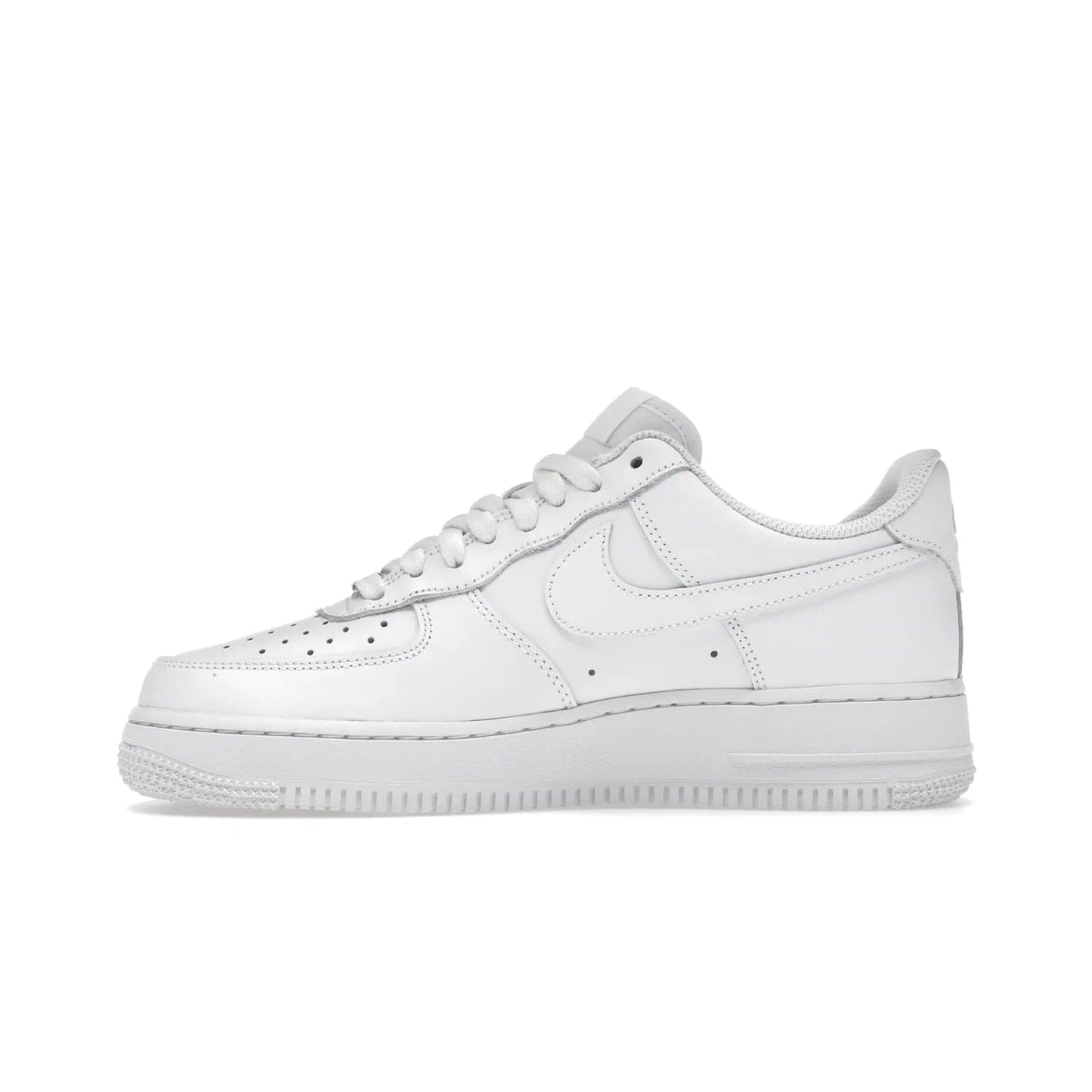 Nike Air Force 1 Low '07 White (Women's) - Image 19 - Only at www.BallersClubKickz.com - Timeless classic sneaker updated with white leather upper and perforated toe box. Nike heel embroidery and white sole. Released January 2018.