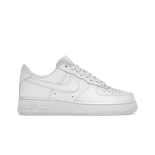Nike Air Force 1 Low '07 White (Women's) - Image 1 - Only at www.BallersClubKickz.com - Timeless classic sneaker updated with white leather upper and perforated toe box. Nike heel embroidery and white sole. Released January 2018.