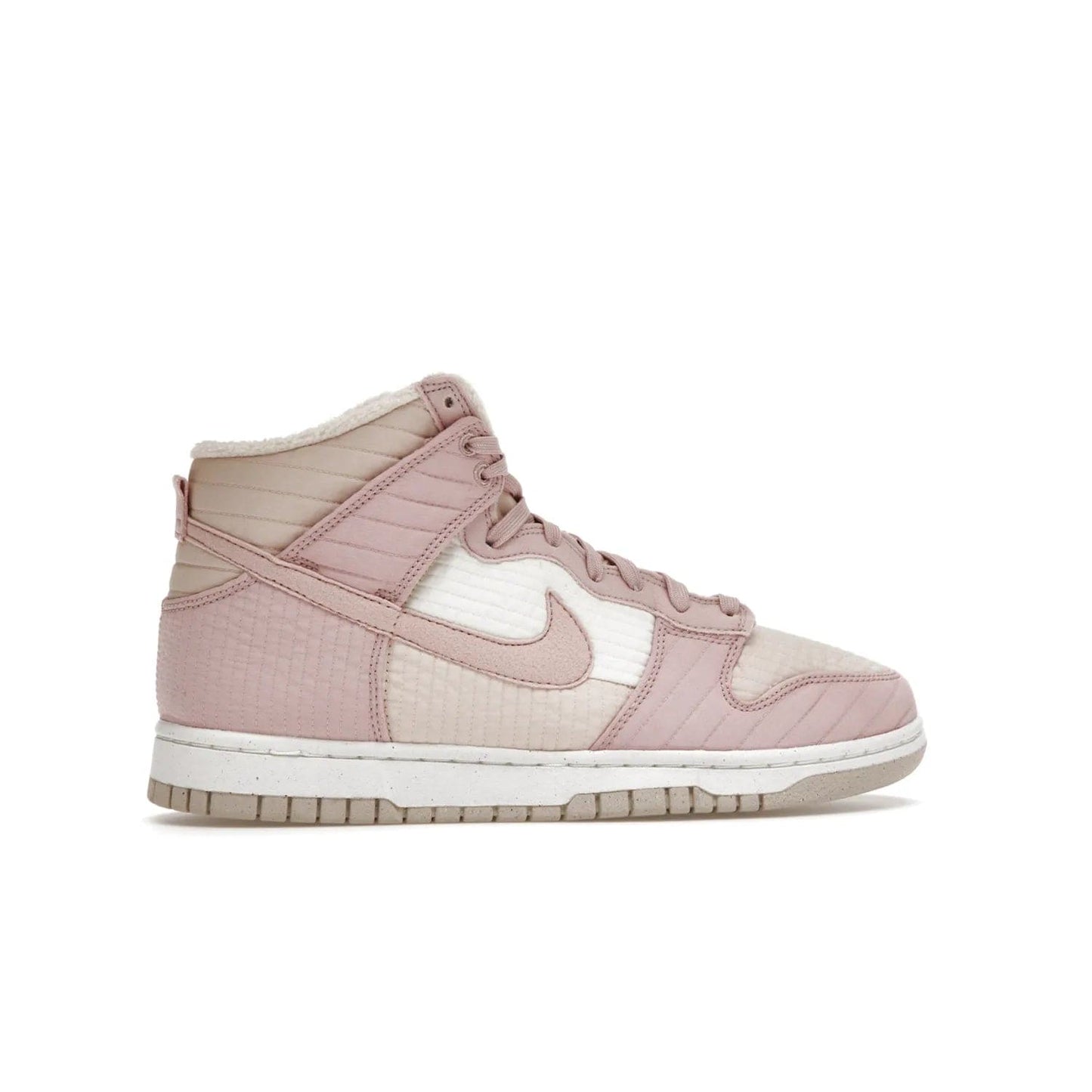 Nike Dunk High LX Next Nature Pink Oxford (Women's) - Image 36 - Only at www.BallersClubKickz.com - Cozy up in the Nike Dunk High LX Next Nature Pink Oxford for Women. Quilted upper, white midsole, soft fleece interior provide warmth and comfort for cold winter nights.
