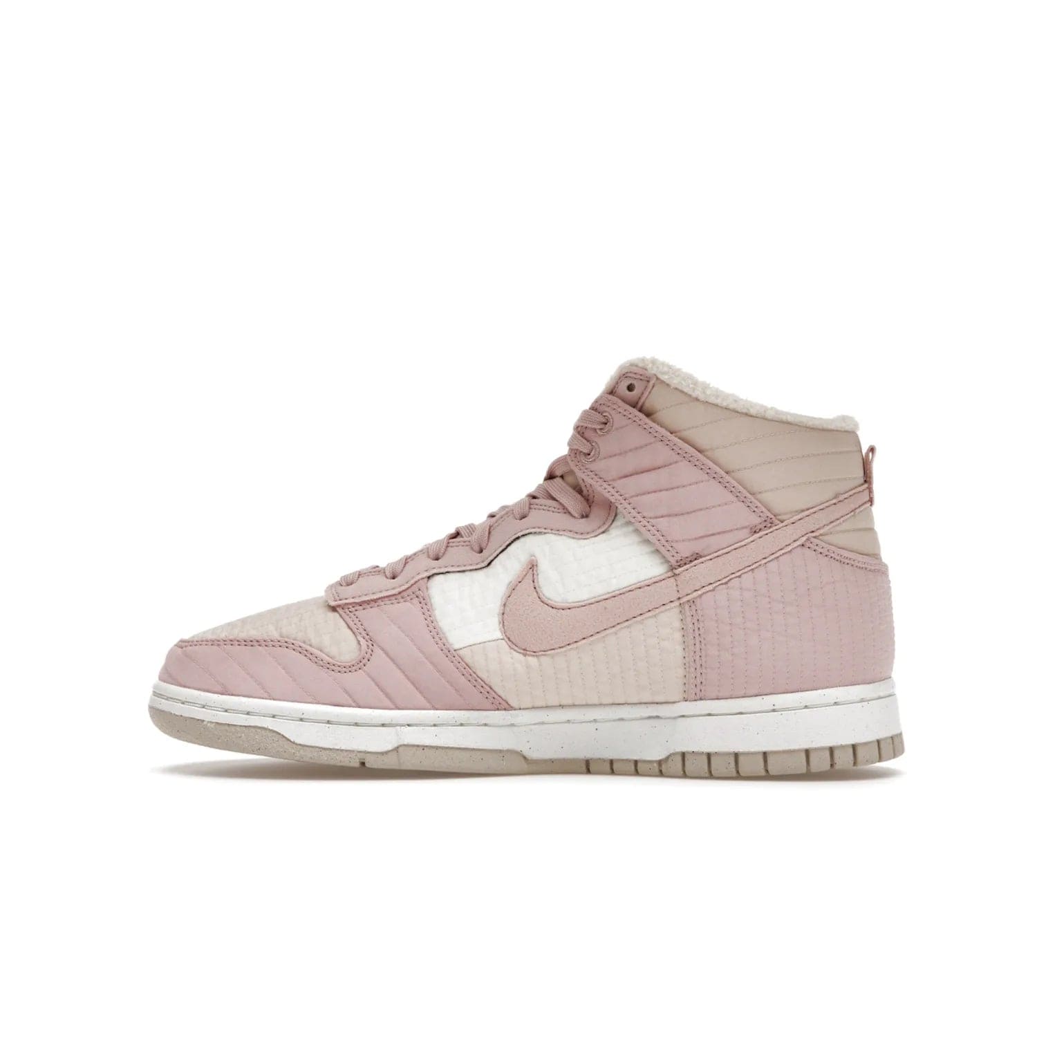 Nike Dunk High LX Next Nature Pink Oxford (Women's) - Image 20 - Only at www.BallersClubKickz.com - Cozy up in the Nike Dunk High LX Next Nature Pink Oxford for Women. Quilted upper, white midsole, soft fleece interior provide warmth and comfort for cold winter nights.