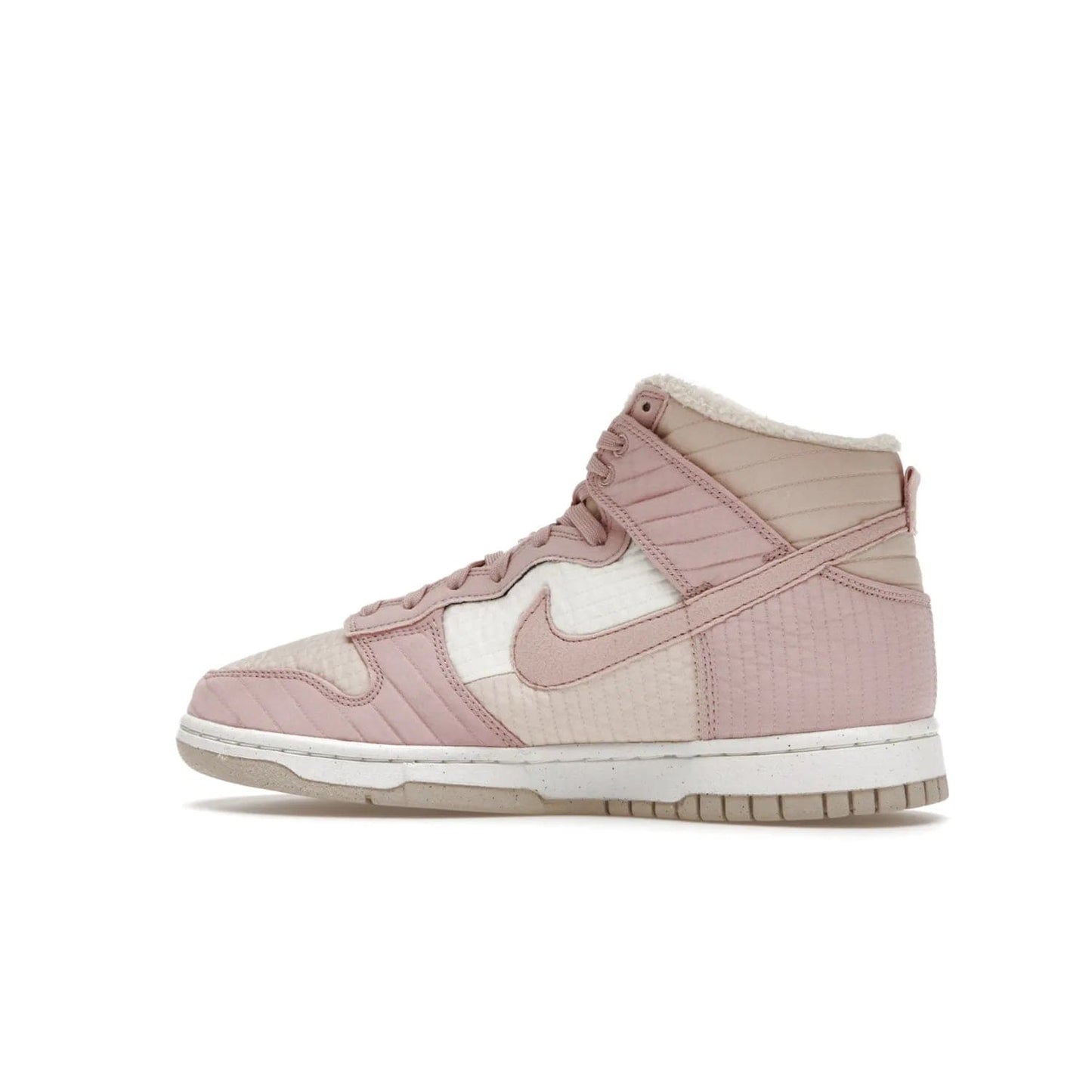 Nike Dunk High LX Next Nature Pink Oxford (Women's) - Image 21 - Only at www.BallersClubKickz.com - Cozy up in the Nike Dunk High LX Next Nature Pink Oxford for Women. Quilted upper, white midsole, soft fleece interior provide warmth and comfort for cold winter nights.