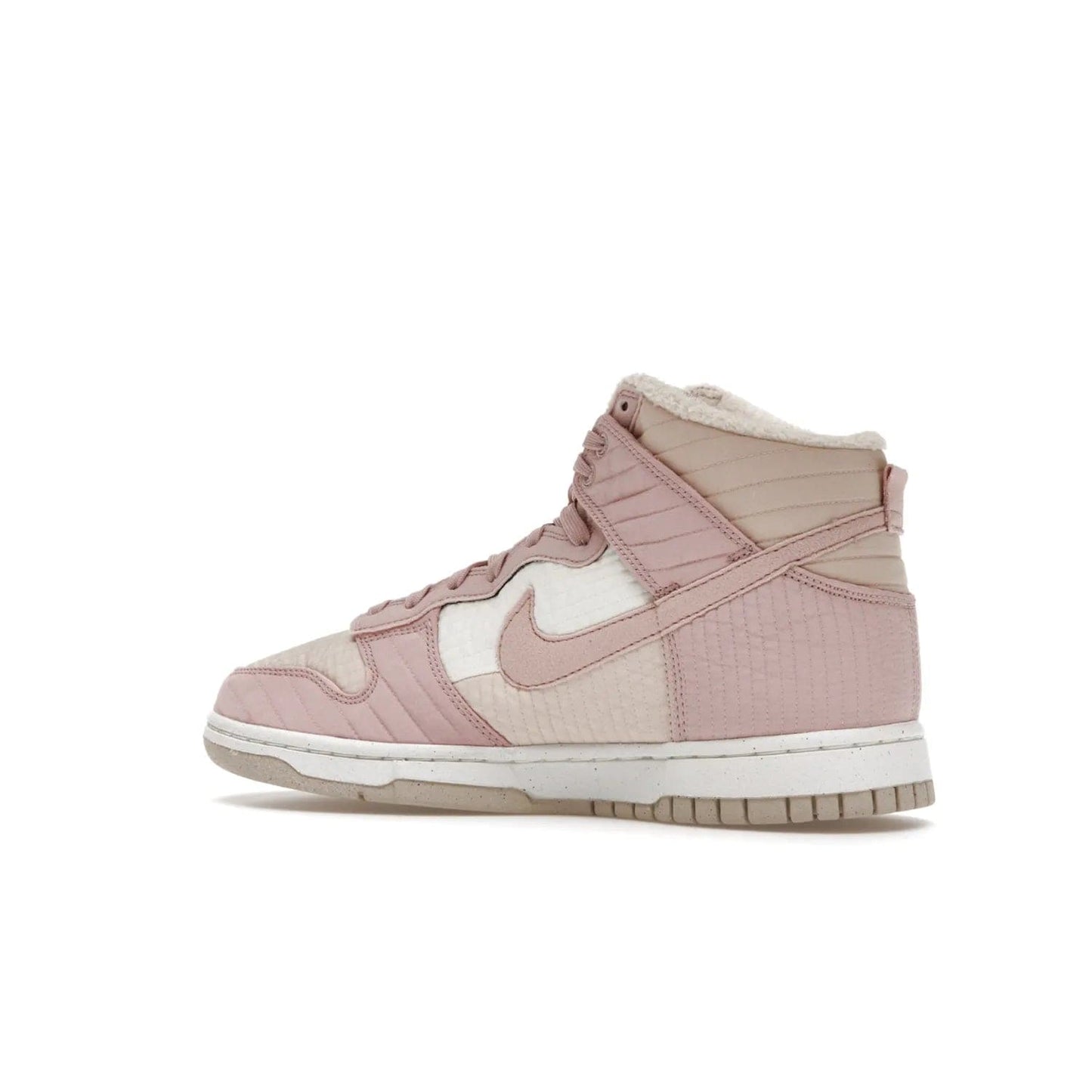 Nike Dunk High LX Next Nature Pink Oxford (Women's) - Image 22 - Only at www.BallersClubKickz.com - Cozy up in the Nike Dunk High LX Next Nature Pink Oxford for Women. Quilted upper, white midsole, soft fleece interior provide warmth and comfort for cold winter nights.