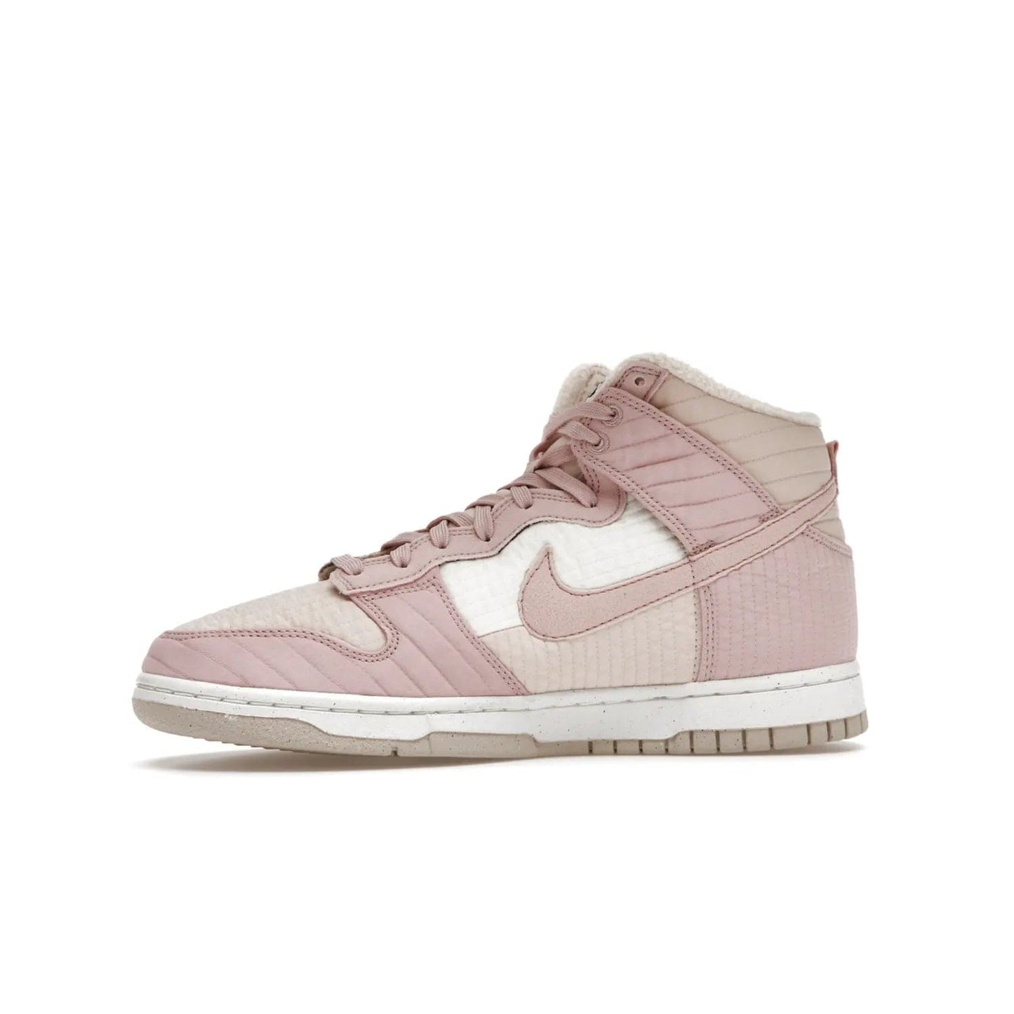 Nike Dunk High LX Next Nature Pink Oxford (Women's) - Image 18 - Only at www.BallersClubKickz.com - Cozy up in the Nike Dunk High LX Next Nature Pink Oxford for Women. Quilted upper, white midsole, soft fleece interior provide warmth and comfort for cold winter nights.