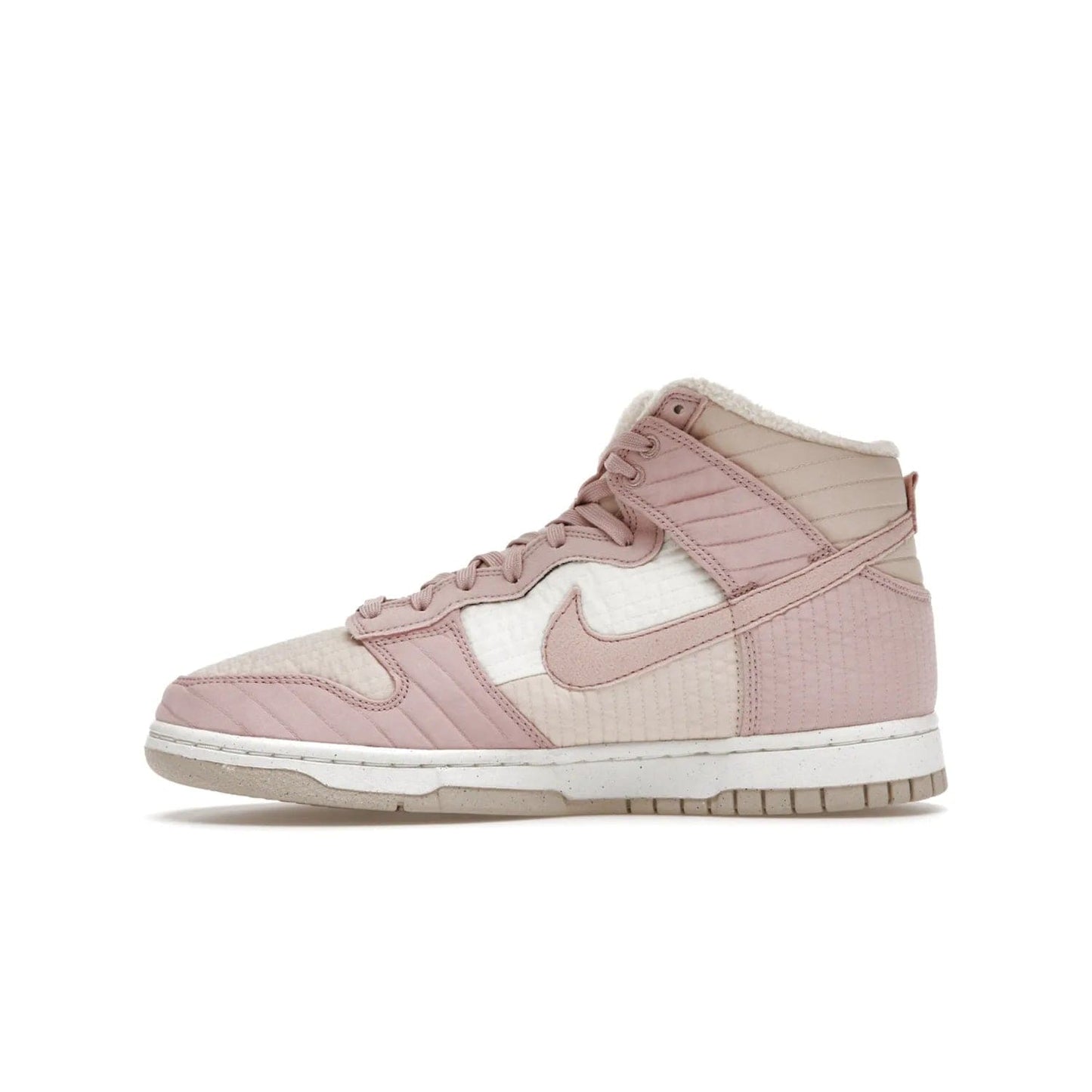 Nike Dunk High LX Next Nature Pink Oxford (Women's) - Image 19 - Only at www.BallersClubKickz.com - Cozy up in the Nike Dunk High LX Next Nature Pink Oxford for Women. Quilted upper, white midsole, soft fleece interior provide warmth and comfort for cold winter nights.