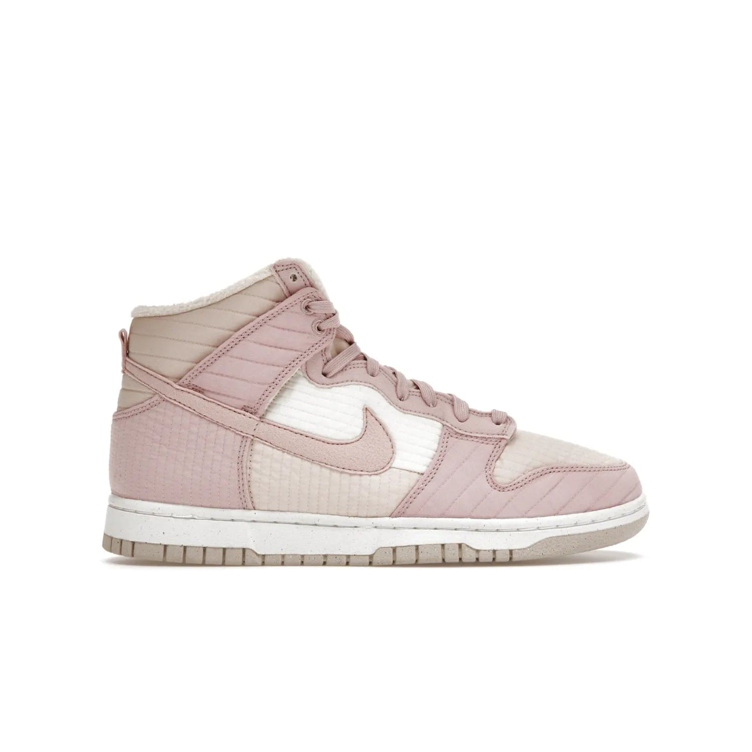 Nike Dunk High LX Next Nature Pink Oxford (Women's) - Image 1 - Only at www.BallersClubKickz.com - Cozy up in the Nike Dunk High LX Next Nature Pink Oxford for Women. Quilted upper, white midsole, soft fleece interior provide warmth and comfort for cold winter nights.