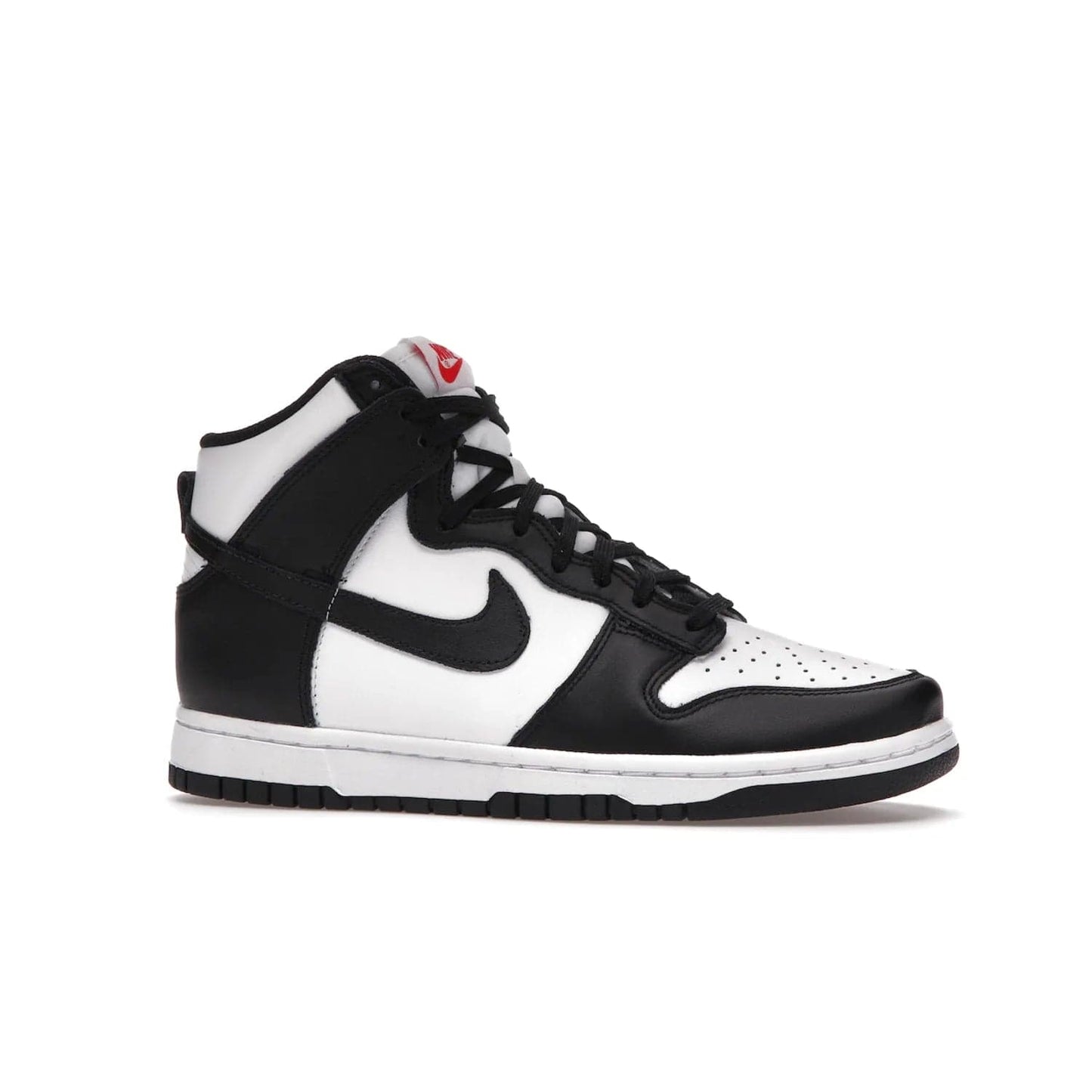 Nike Dunk High Panda (2021) (Women's) - Image 3 - Only at www.BallersClubKickz.com - The Nike Dunk High Panda (2021) (Women's) shoe offers stylish comfort. Featuring black and white leather uppers, a matching sole, with a red woven tongue label, this luxurious shoe will make any outfit stand out. Dare to be different and add to your wardrobe today!