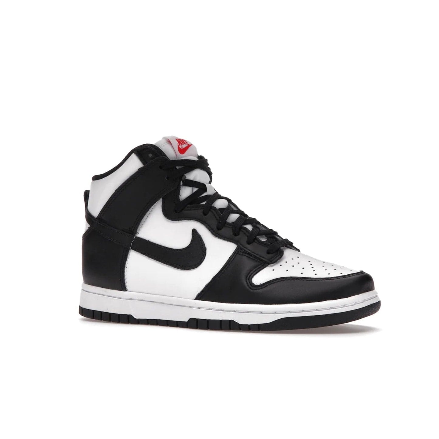 Nike Dunk High Panda (2021) (Women's) - Image 4 - Only at www.BallersClubKickz.com - The Nike Dunk High Panda (2021) (Women's) shoe offers stylish comfort. Featuring black and white leather uppers, a matching sole, with a red woven tongue label, this luxurious shoe will make any outfit stand out. Dare to be different and add to your wardrobe today!
