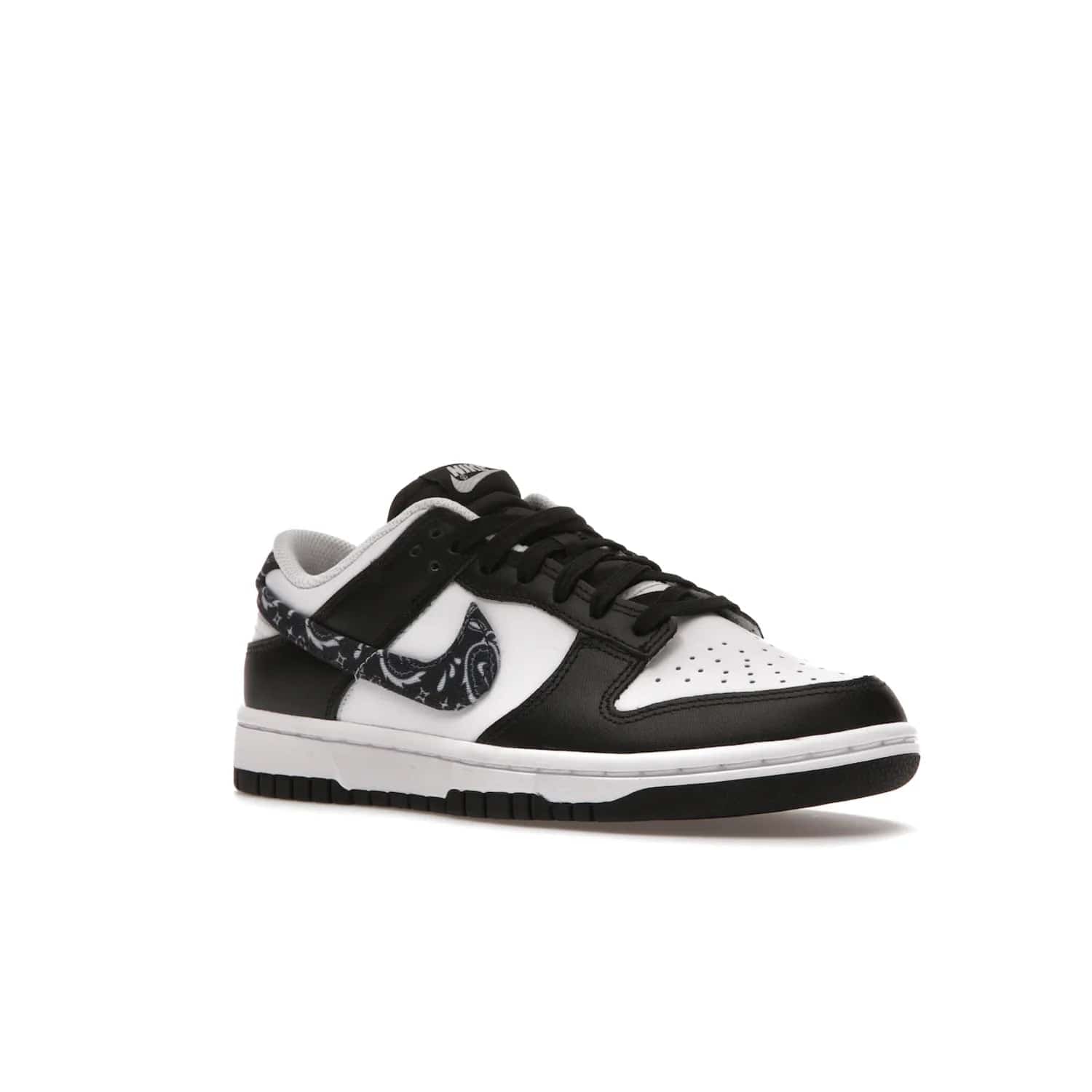 Nike Dunk Low Essential Paisley Pack Black (Women's) - Image 5 - Only at www.BallersClubKickz.com - Make a statement with the all-black Nike Dunk Low Essential Paisley Pack Black (Women's) featuring white leather overlays, a stunning paisley bandana print, and a white midsole for comfort and optimal grip on any surface.