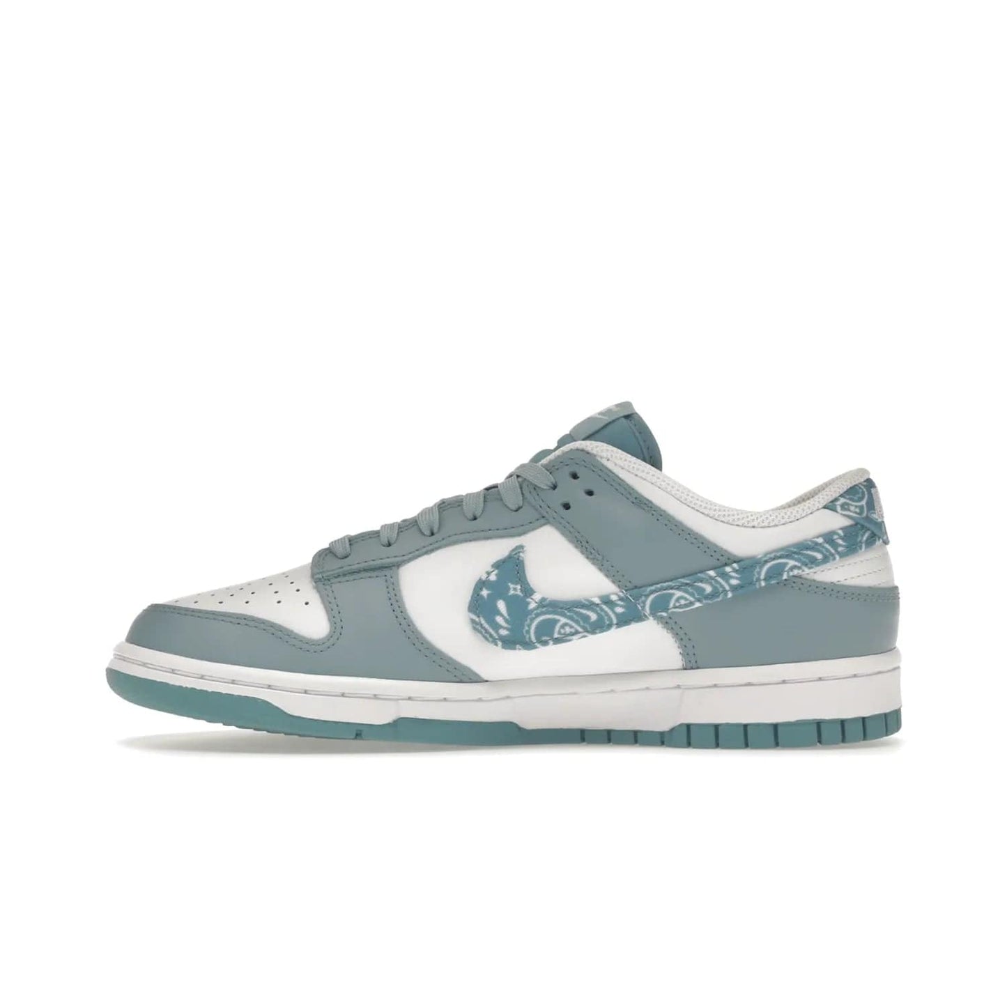 Nike Dunk Low Essential Paisley Pack Worn Blue (Women's) - Image 19 - Only at www.BallersClubKickz.com - Get the Nike Dunk Low Essential Paisley Pack Worn Blue (Women's) for style and comfort. White leather construction, light blue leather overlays, canvas Swooshes and matching heel tabs offer a rich blue hue. Finished by a white and light blue sole, this classic Nike Dunk is the perfect addition to any wardrobe. Released in March 2022.