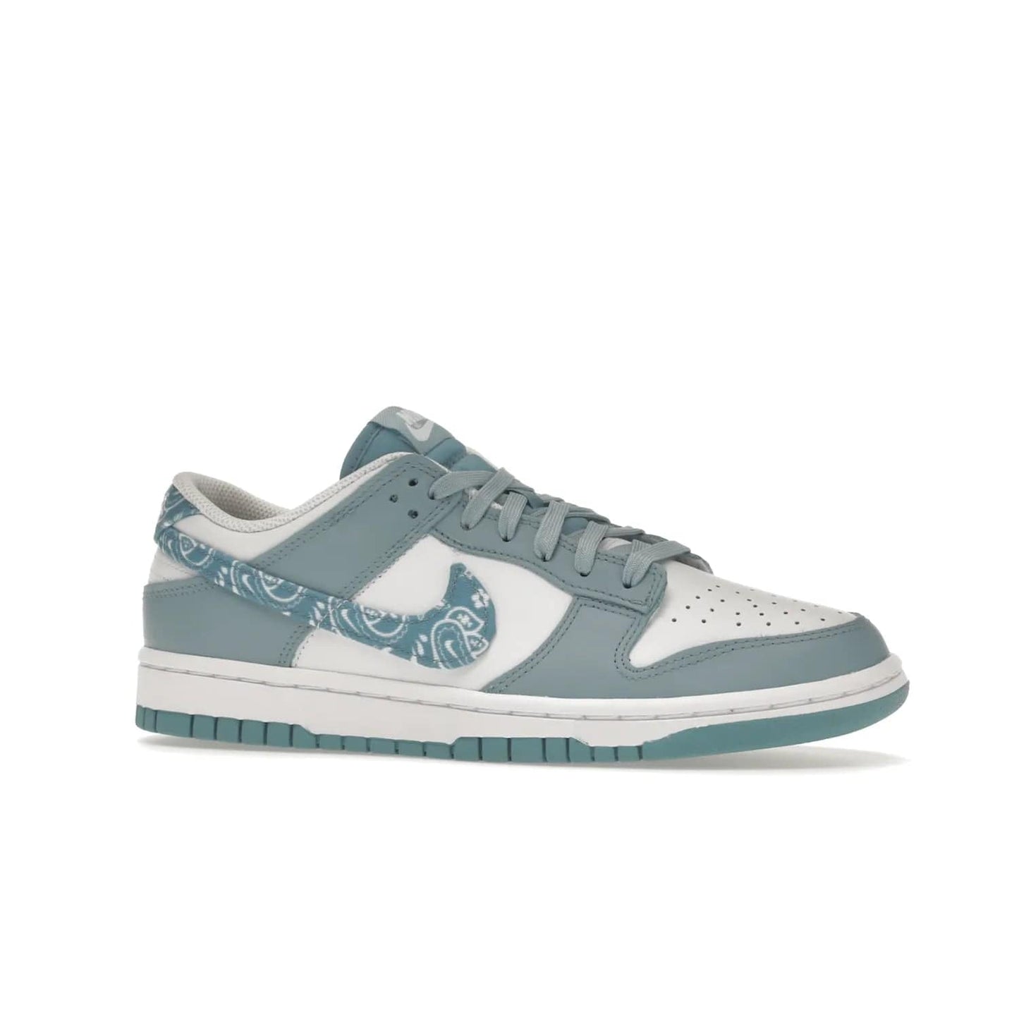 Nike Dunk Low Essential Paisley Pack Worn Blue (Women's) - Image 3 - Only at www.BallersClubKickz.com - Get the Nike Dunk Low Essential Paisley Pack Worn Blue (Women's) for style and comfort. White leather construction, light blue leather overlays, canvas Swooshes and matching heel tabs offer a rich blue hue. Finished by a white and light blue sole, this classic Nike Dunk is the perfect addition to any wardrobe. Released in March 2022.