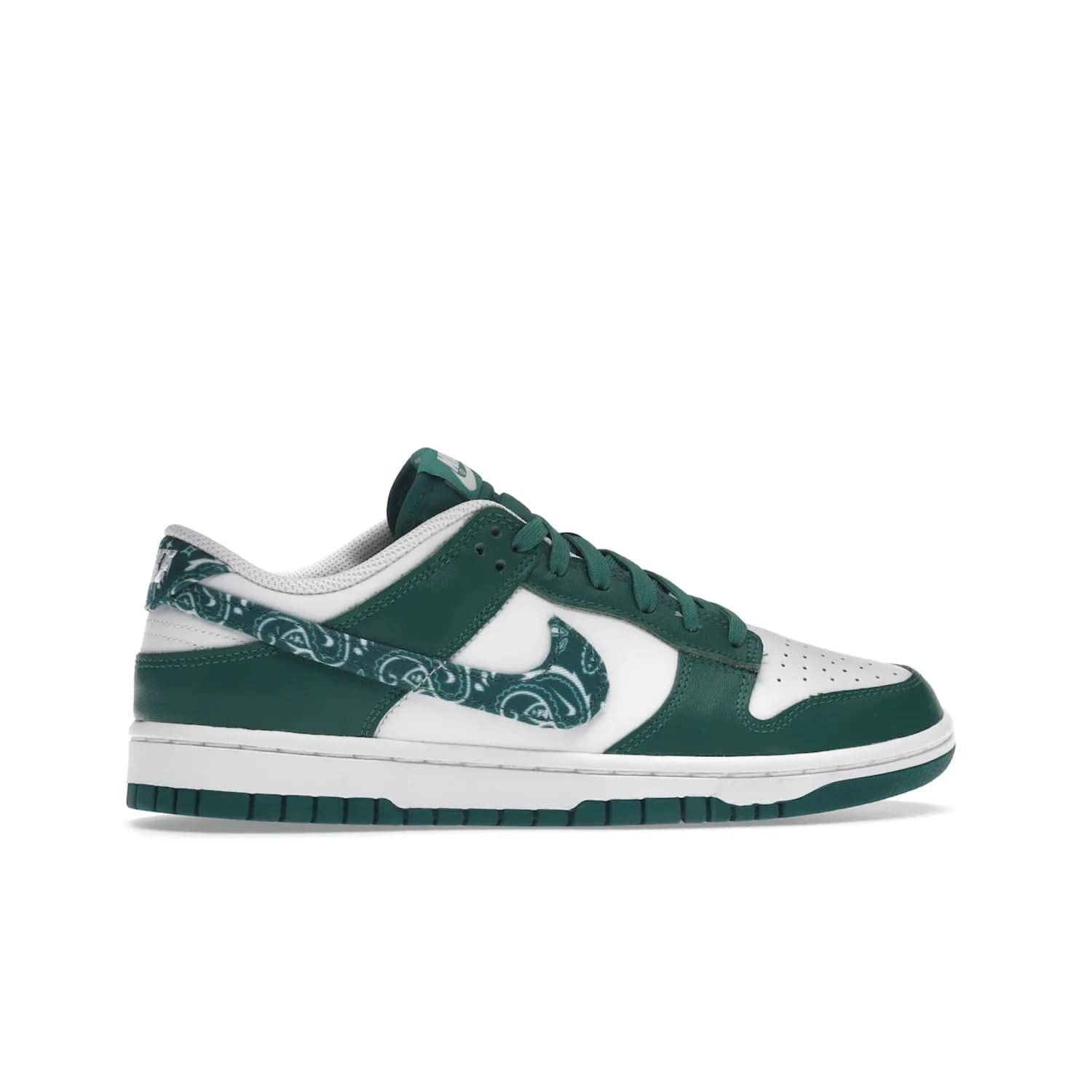 Nike Dunk Low Essential Paisley Pack Green (Women's) - Image 36 - Only at www.BallersClubKickz.com - Get the iconic Nike Dunk Low Essential Paisley Pack Green W. This 2021 sneaker is a must-have! Featuring bandana prints, perforated toe box, and designed outsole for grip. Get it on 10th March for $120.
