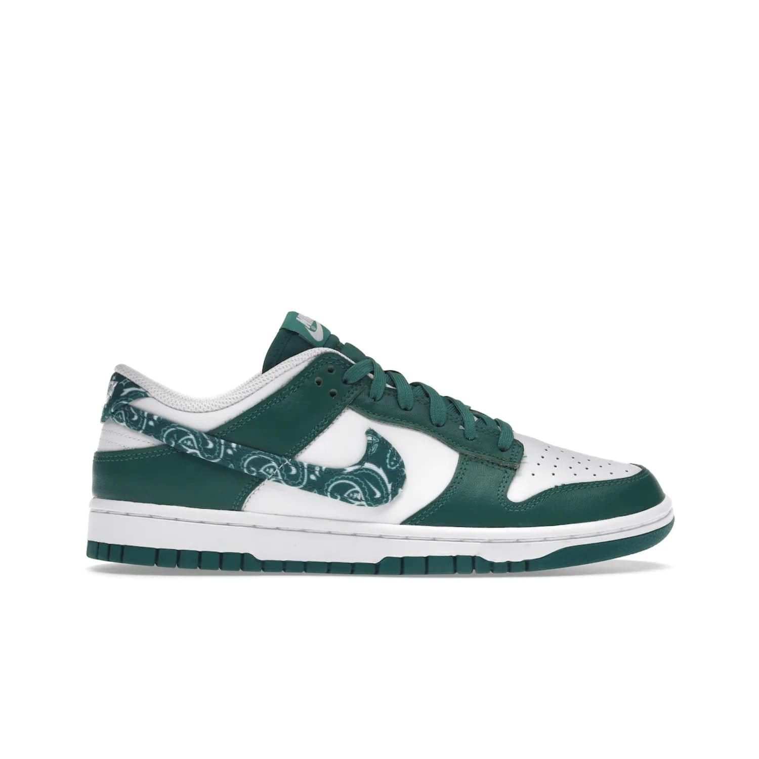 Nike Dunk Low Essential Paisley Pack Green (Women's) - Image 1 - Only at www.BallersClubKickz.com - Get the iconic Nike Dunk Low Essential Paisley Pack Green W. This 2021 sneaker is a must-have! Featuring bandana prints, perforated toe box, and designed outsole for grip. Get it on 10th March for $120.