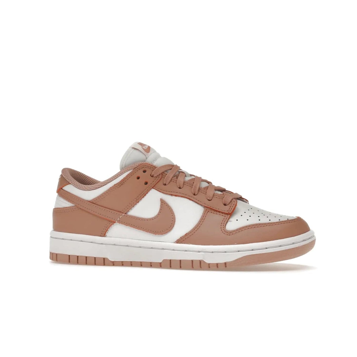 Nike Dunk Low Rose Whisper (Women's) - Image 3 - Only at www.BallersClubKickz.com - The Nike Dunk Low Rose Whisper is the perfect summer shoe with classic two-tone look and vintage-inspired design. Features white and Rose Whisper leather upper, woven tongue labels and EVA foam sole for plush cushioning. Available June 2022 at $100.