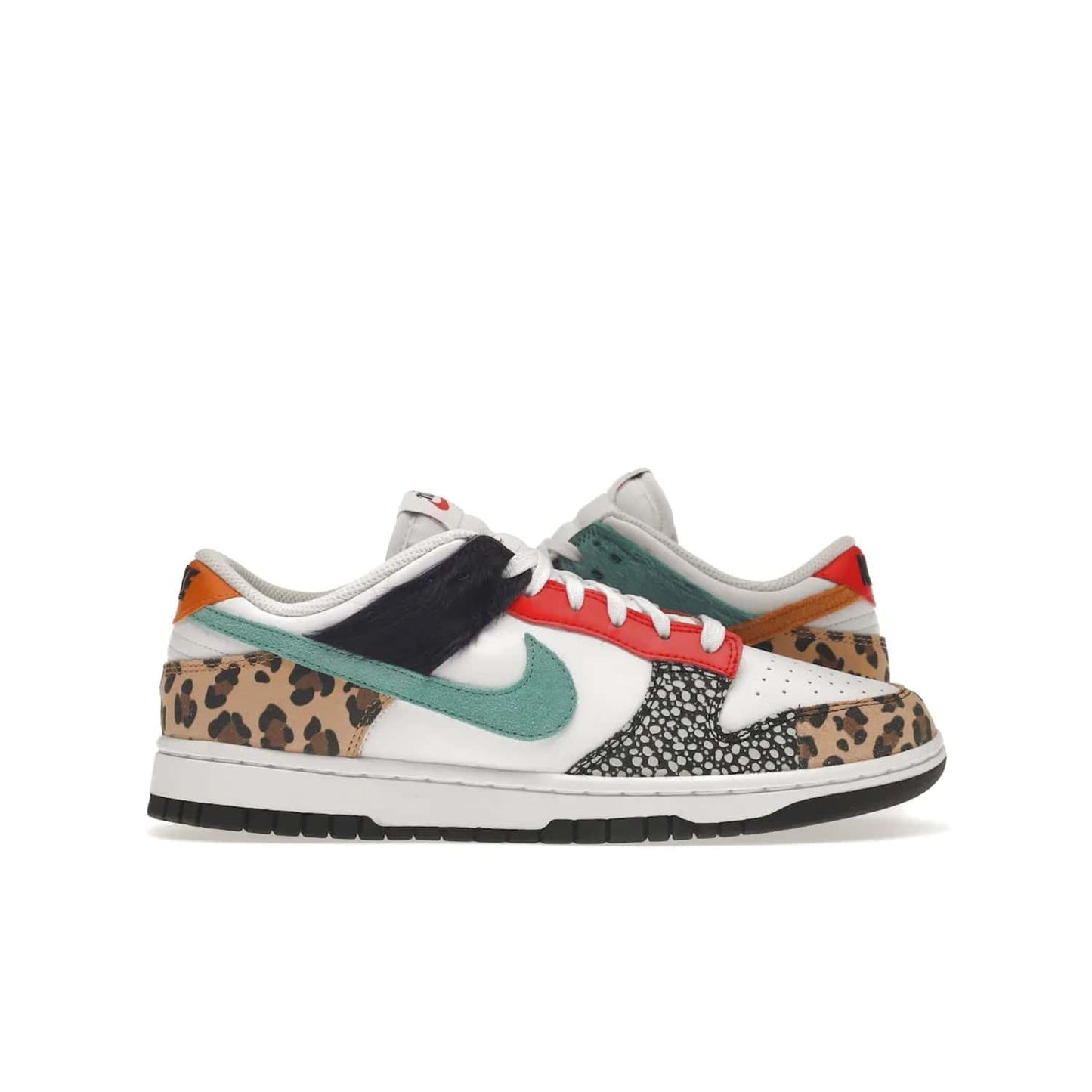 Nike Dunk Low Safari Mix (Women's) - Image 1 - Only at www.BallersClubKickz.com - Express your unique style with the Women’s Nike Dunk Low Safari Mix. Featuring a vibrant mix of white leather, leopard Durabuck, faux-horsehair, suede, and more, this stylish sneaker will turn heads. Shop now for a bold look at an affordable $120 price tag. Available in May 2022.