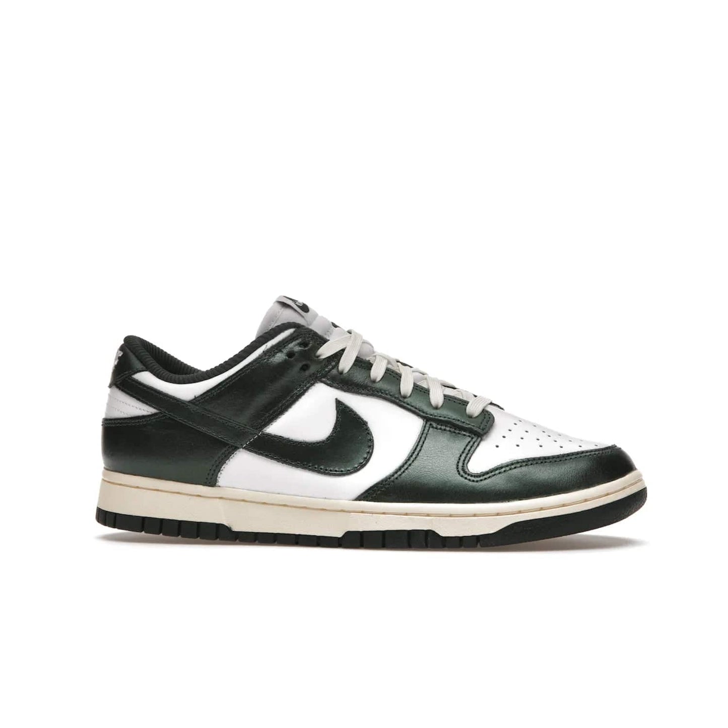 Nike Dunk Low Vintage Green (Women's) - Image 2 - Only at www.BallersClubKickz.com - Vintage-inspired Nike Dunk Low Retro Green (W) combines classic white and Pro Green leather upper with yellowing for a perfect retro look. Now available for 2021.